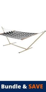 Castaway Living 13 ft. Double Traditional Hand Woven Navy Polyester Rope Hammock with Free Extension Chains, and Tree Hook, for 2 People with a Weight Capacity of 450 lbs.