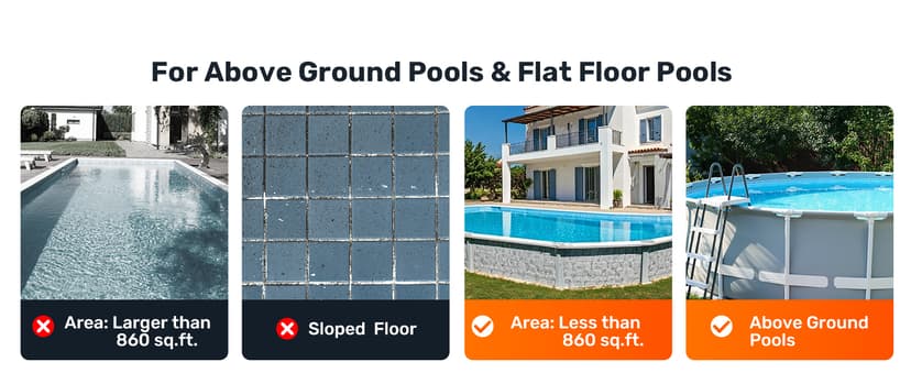 Cordless Robotic Pool Cleaner, Lasts 90 Min, Automatic Vacuum for Above-Ground Pools up to 860 Sq.ft, Portable, Self-Parking, Orange