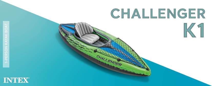 INTEX Challenger Inflatable Kayak Series: Includes Deluxe 86in Kayak Paddles and High-Output Pump – SuperStrong PVC – Adjustable Seat with Backrest – Removable Skeg – Cargo Storage Net