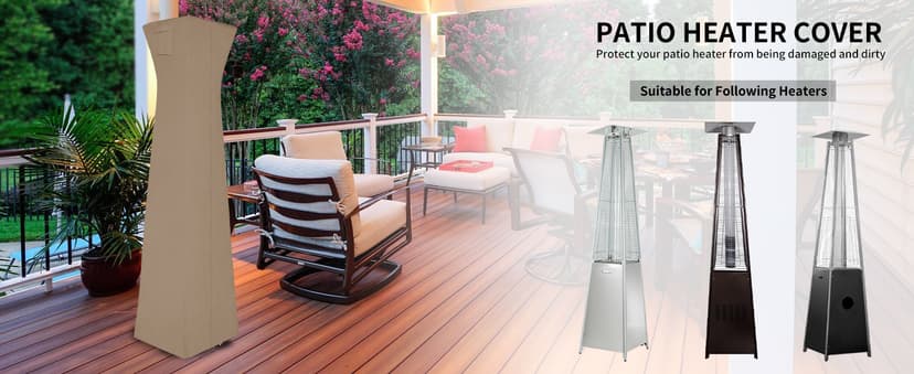 Easy-Going Patio Heater Cover with Zipper and Storage Bag, Waterproof Outdoor Heater Cover Dustproof, UV-Resisant, Wind-Resistant (89"H x 33"D x 19"B, Camel)