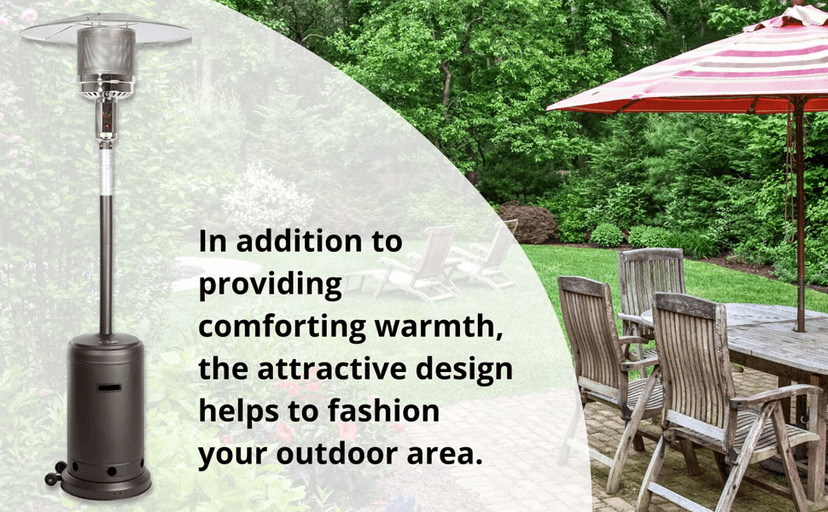 Outdoor Natural Gas Patio Heater, 45,000 BTU, XL-Series, Propane Heater, Anti-Tilt Safety Shut-Off, Portable Heater, Includes Drink Table & Wheels, Residential & Commercial Matte Mocha 89" Tall