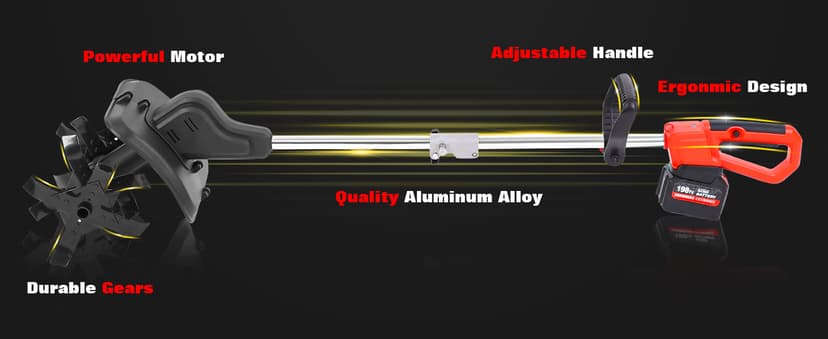 21V Cordless 2-in-1 Tiller & Weed Whacker Combo | 12"x9" Rototiller, 4x4 Blades & 8" Trimmer - 2×21v Battery, 360 RPM for Gardening, Garden Tiller, Electric Tiller, Cultivators for Gardening