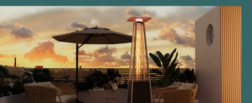 Pamapic Patio Heater, 48,000 BTU Pyramid Flame Outdoor Heater with Cover, Quartz Glass Tube Hammered Bronze Tower Propane Outdoor Heater with Wheels