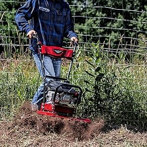 Earthquake Badger Front Tine Tiller, Powerful 160cc 4-Cycle Viper Engine, Two-Position Wheel Assembly, Adjustable Tilling Width Up to 21 Inches, Model: 41080, Red/Black