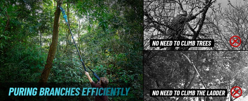 Seesii PS600 2-in-1 Electric Pole Saws for Tree Trimming, 6 Inch Mini Chainsaw Cordless with Extension Pole, Battery Powered Pole Chain Saw, Tree Trimmer Limb Branch Cutter Pruner with 2 Battery