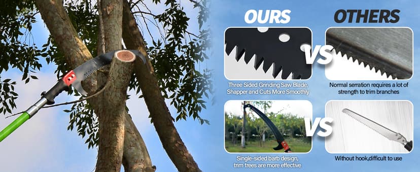 Scalebeard 26FT Pole Saws for Tree Trimming, Lightweight & Sturdy Tree Pruner with Thickened Saw Blade and Scissors for High Branches Trimming, Extendable Tree Trimmer for Pruning Palms and Shrubs