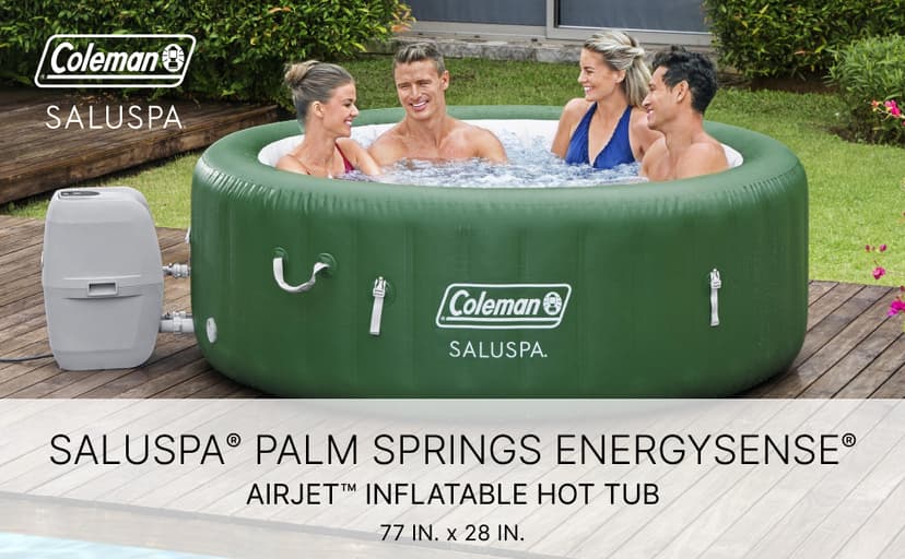 Coleman Palm Springs EnergySense AirJet Inflatable Hot Tub Spa (77" x 28") | Portable Hot Tub with 2 Covers (1 Energy-Efficient Thermal Cover and 1 Standard Cover) | Fits Up to 4-6 Persons | Green