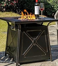28 inch Propane Fire Pit Table, Outdoor Gas Fire Pits with Lid & Lava Rock, 50000 BTU Firepit for Dinning, Party in Outside, Patio, Garden or Yard (Black)