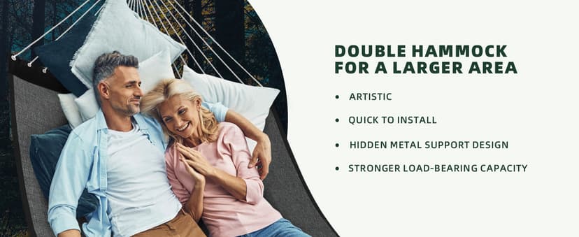 Patio Watcher 13 FT Quick Dry Olefin Hammock - Outdoor Double Hammock with Metal Curved Spreader Bars - 450 lbs Capacity - Dark Grey