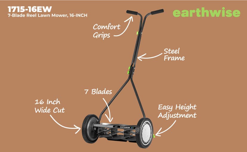 Earthwise 1715-16EW 16-Inch 7-Blade Push Reel Lawn Mower, Grey