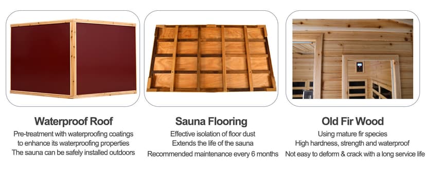 Outdoor Sauna 3 Person Infrared Sauna, Infrared Saunas for Home, 1950W Low EMF Far Infrared Sauna Old Fir Wooden Sauna with Beauty Red Light, Foldable Seat, Bluetooth, Chromotherapy Lamp, Reading Lamp