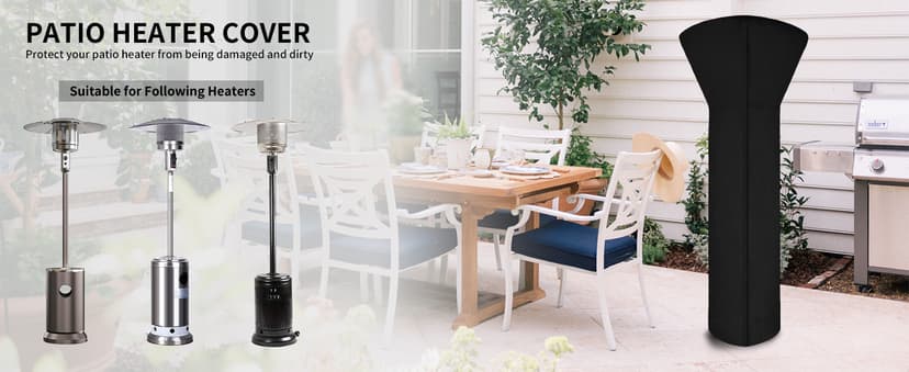 Easy-Going Pyramid Torch Patio Heater Cover with Zipper and Storage Bag, Waterproof Outdoor Heater Cover Dustproof, UV-Resisant, Wind-Resistant (90"H x 23"L x 23"W, Black)