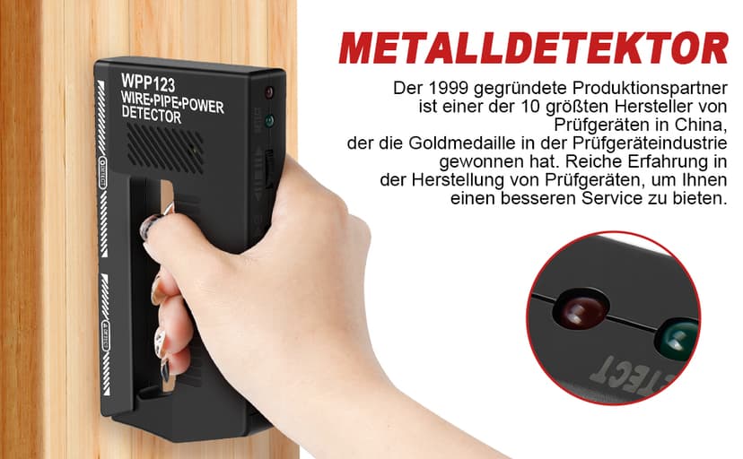 Wpp123 Metal Detector, Wire Pipe Power Detector, 3in1 Wall Scanner Metal Detectors High Sensitivity, Adjustable Wood Stud Finder Handheld Wall Scanner with Alarm for Indoor Decoration Structure