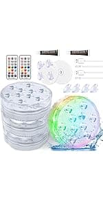 Submersible LED Lights Remote Control Battery Powered, RGB Multi Color Changing Waterproof Light for Pool, Vase Base, Spa, Aquarium, Pond, Hot Tub, Decoration, Party, 2-Pack