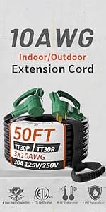 30 FT 50 Amp RV/EV Extension Cord Outdoor with Grip Handle, 4 Prong Flexible Heavy Duty 6/3+8/1 Gauge STW RV Power Cord Waterproof, NEMA 14-50P to 14-50R, Black-Yellow, ETL Listed