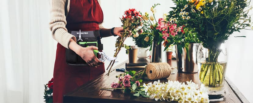 WORKPRO 2-Piece Pruning Shears and Garden Tool Belt Set, Gardening Belt with 5 Pockets and Adjustable Waist Belt, 8" Bypass Garden Shears and 8'' Handing Pruner with Steel Straight Blade