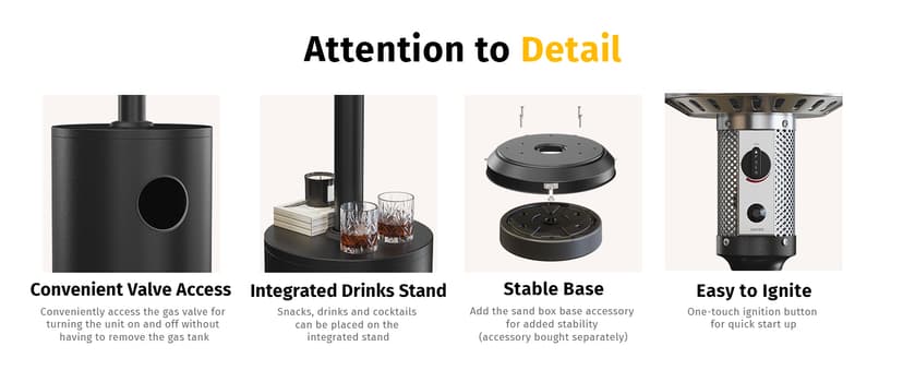 EAST OAK 50,000 BTU Patio Heater for Outdoor Use with Round Table Design, Double-Layer Stainless Steel Burner, Wheels, Triple Protection System, Outdoor Heater for Home and Residential, Black