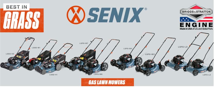 SENIX LSPG-M7 21-Inch Gas Push Lawn Mower with 140 cc 4-Cycle Briggs & Stratton Engine, Bagging, Mulching, and Side Discharge, 6-Position Dual Lever Height Adjustment