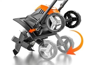 Alloyman 10-Amp Electric Tiller Cultivator, 14 Inch Tilling Width 8.7-Inch Corded Tiller with Foldable Handle, Adjustable Wheels Rototiller for Garden Lawn Yard Soil Cultivation