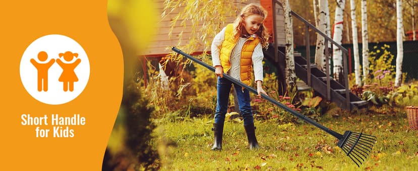 Small Garden Rake for Leaves,11 Tines Heavy Duty Metal Yard Hand Rake with 63in Long Adjustable Handle, Ideal Leaf Scoops Garden Tool for Gathering Leaves, Shrub,Poop, Leveling Grass,Flower Beds,Yards