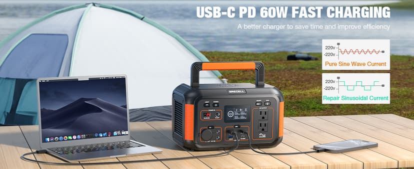 GRECELL 500W Portable Power Station 444Wh Solar Generator with 110V Pure Sine Wave AC Outlet/PD60W, 1000W Peak power station for Camping Trip RV Outdoor Home Emergency Backup & Solar Powered