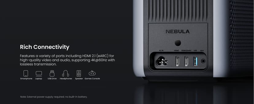 NEBULA Cosmos 4K SE Smart Projector, 4K High-Brightness with Dolby Vision, 200" Screen, 1,800 ANSI Lumens, HybridBeam, Enhanced Image Quality, Google TV, Portable, for Gaming, Home, and Office Use