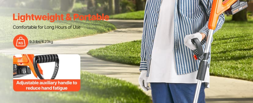 VEVOR Lawn Edger, 9-inch Large Blade, 20 V Battery Powered Cordless Edger Lawn Tool with 3-Position Blade Depth, Adjustable Handle, with Battery and Charger, for Lawns, Driveways, and Sidewalk Edges