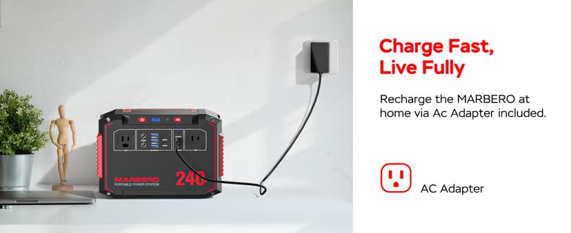 MARBERO Solar Generator 240Wh 300W Portable Power Station with Solar Panel 60W Included Backup Lithium Battery with AC Outlets for Camping Home Outdoor Emergency Hiking Travel