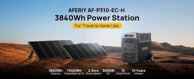 AFERIY 3840Wh Portable Power Station,120V AC Outlets x 5,2.5H Fast Charge,3600W LiFePO4 Battery Power Station,Solar Generator for Home Use,Outdoor Camping,Power Outage,Camping,RV,Emergencies