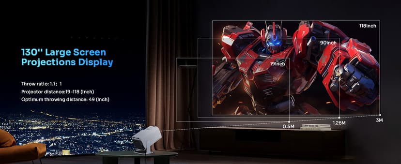 Smart Mini Projector with 180° Adjustable Stand, 1080P 4K Outdoor Portable Projector, WiFi 6 & Bluetooth 5.2, Android 11, 300ASIN LM, Support 2.4G/5G Dual-Band Wi-Fi.