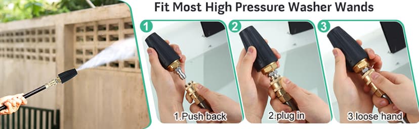 Mudder 4000 Psi Pressure Washer Rotating Turbo Nozzle 4.0 Gpm Quick Connector Turbo Nozzle with 7 Pieces Spray Tips Kit Multiple Degrees (0, 15, 25, 40, 65 Degrees, Rinse1, Soap2)(Black)