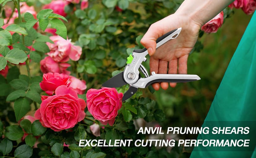 WORKPRO Garden Anvil Pruning Shears, 8" Garden Pruning Scissors Heavy Duty with Ergonomically Design Handle, Labor-Saving Garden Clippers Hand Tools for Thick Dry branches and Dead Plants
