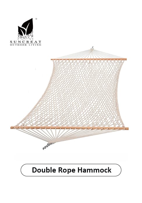 SUNCREAT Hammocks 14 FT Quick Dry Hammock Double Size with Spreader Bar, 2 Person Hammock for Outdoor Patio Yard Poolside, 450 lbs Capacity, Light Gray Stripes