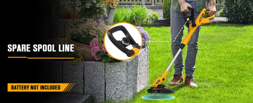 Cordless String Trimmer Compatible with Dewalt 20V Battery, 12-Inch Weed Wacker Cordless, Auto Line Feed, Electric Weed Eater Battery Powered, Grass Trimmer with 2 Replacement Spool