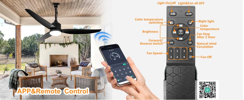 Depuley Outdoor Ceiling Fan with Light: 52 Inch Gazebo Fan Outdoor Hanging - Plug in Ceiling Fan for Patio Waterproof - Dimmable Ceiling Fan Remote App Control Black