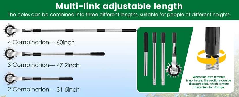 Wheel Rotary Edger Lawn Tool, Manual Grass Edger Trimmer with Adjustable 31.5-60 Inch Stainless Steel Handle, Weed Edger for Sidewalks, Driveways, Garden, Yard, Landscaping, Ergonomic