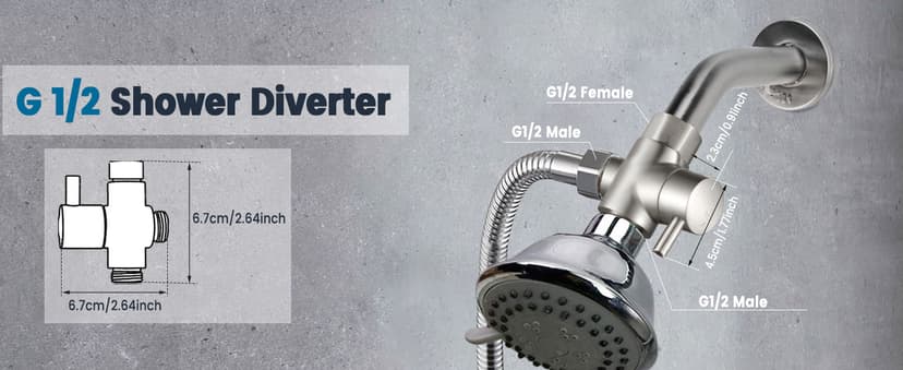 Shower Arm Diverter Valve for Hand Held Showerhead and Fixed Spray Head,G 1/2 3-Way Bathroom Universal Shower System Replacement Part/Brass (Brushed Nickel)