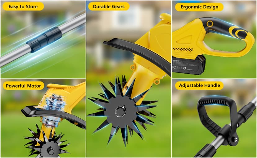 21V Cordless Tiller Cultivator, 360 Max RPM Cordless Electric Garden Tiller with 2 * 3.0 Ah Battery & Fast Charger, 9.06" Tilling Width, 6.3" Depth, Portable Rotary Tiller for Lawn Soil Cultivation