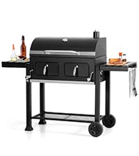 GREEN PARTY BBQ Charcoal Grill with Offset Smoker, 2 in 1 Smoker and Charcoal Grill combo, 512 Square Inch Space Barrel Charcoal Smoker Grill for Outdoor Camping Patio Backyard Cooking, Medium