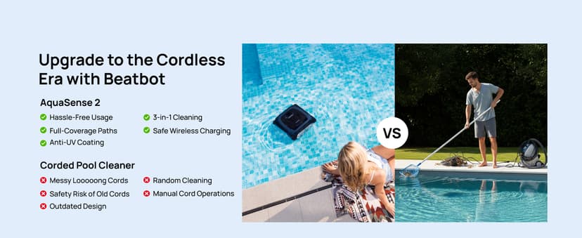 Beatbot AquaSense 2 Cordless Robotic Pool Vacuum Cleaner, Smart Surface Parking, Double-Pass Waterline Scrubbing, Cleans Floor, Walls, and Waterline, Above & In-Ground Pools up to 3,230 sq.ft - Blue