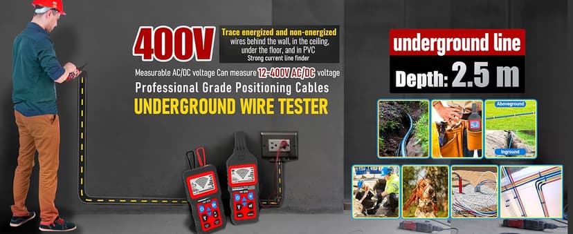NF-826 Underground Wire Locator & Cable Tracer/Buried Wire Tracer and Cable Locator/Under Ground Circuit Tracer,for Dog Fence Cables Irrigation Control Wires,Tone Generator Kit (Professional Grade)