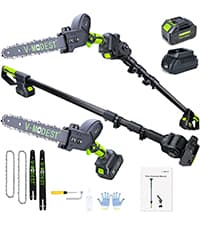 2-in-1 Cordless Pole Saw, 6 Inch Brushless Pole Chainsaws Mini Handheld Chainsaw with 2× 21V Batteries, 6.5lb Lightweight, Auto Oiling, 15 FT MAX Extension Pole Saws for Tree Trimming