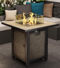 42" Rectangular Propane Fire Pit – 50,000 BTU Fire Table with Wind Guard Glass, Lid, Rocks and Cover – Backyard Fire Pits Outdoor – Propane Gas Fireplace for Deck or Patio (Grey, 42" Standard)