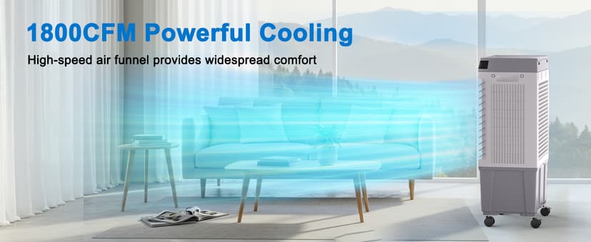 Swamp Cooler,1800CFM Portable Evaporative Air Cooler,Cooling Fan for Room Garage Patio,5.3 Gal Water Tank,3 Speeds,4 Ice Boxes,12H Timer,Remote
