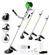 58CC Weed Wacker Brush Cutter, Gas Powered String Trimmer 4-in-1 Gas Weed Eater with 4 Detachable Heads Straight Shaft 2-Cycle for Weed, Brush(Green)