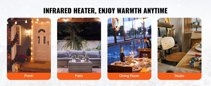 VEVOR Hanging Patio Heater, 1500W Outdoor/Indoor Electric Space Infrared Heater, IP34 Protection Ceiling Heater with 23.6 inch Pull Cord & 20 inch Adjustable Chain, for Porch,Patio,Dining Room,Studio