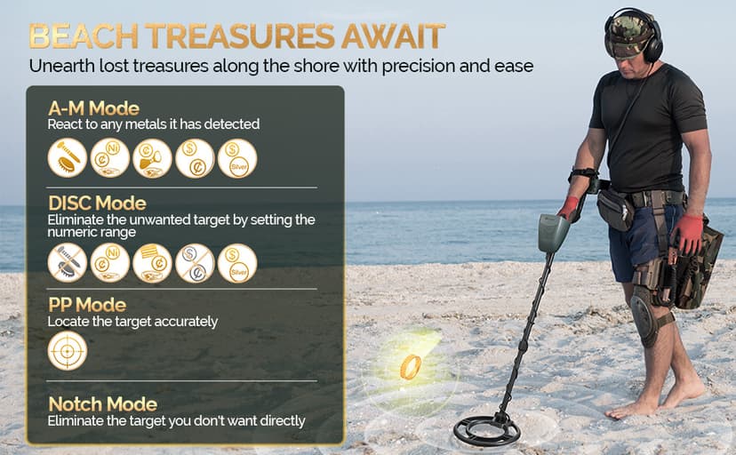 Metal Detector for Adults Professional - IP68 Waterproof Metal Detector, High Accuracy, A-M, Disc, Notch & Pinpoint Modes, Bigger LCD Display, 10” Waterproof Search Coil, New Advanced DSP Chip