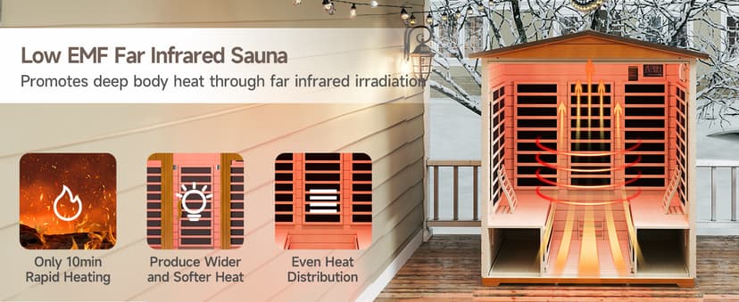Real Relax Outdoor Infrared Sauna 4 Person for Home, Low EMF Far Infrared Sauna Spruce Wood Sauna with 10min Rapid preheating, Bluetooth, LCD Panel