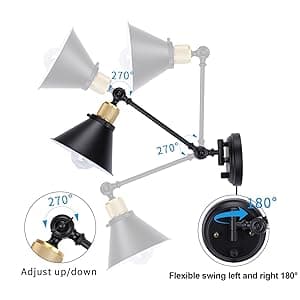 TRLIFE Wall Sconce Plug in, Dimmable Wall Sconce Wall Lights with Plug in Cord and Dimmer On/Off Knob Switch, Swing Arm Wall Light for Bedside Bedroom Stairway Living Room(1 Pack, 1 Bulb Included)