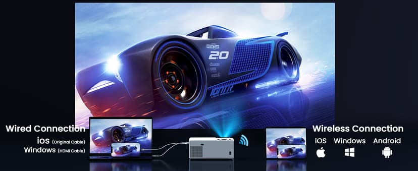 FUDONI Projector with WiFi and Bluetooth, Outdoor Portable 4K Support Projector 18000L HD 1080P Max 300" Display Zoom, Movie Video Home Theater Projector Compatible w/HDMI/USB/Phone/Laptop/TV Stick